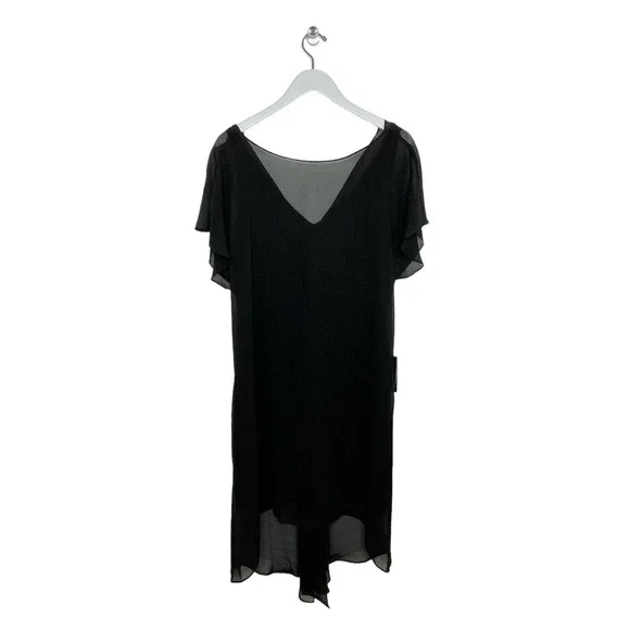 ADRIANNA PAPELL Chiffon Black Flowy‎ Draped Shift Dress Size M NWT $99 - Picture 2 of 7